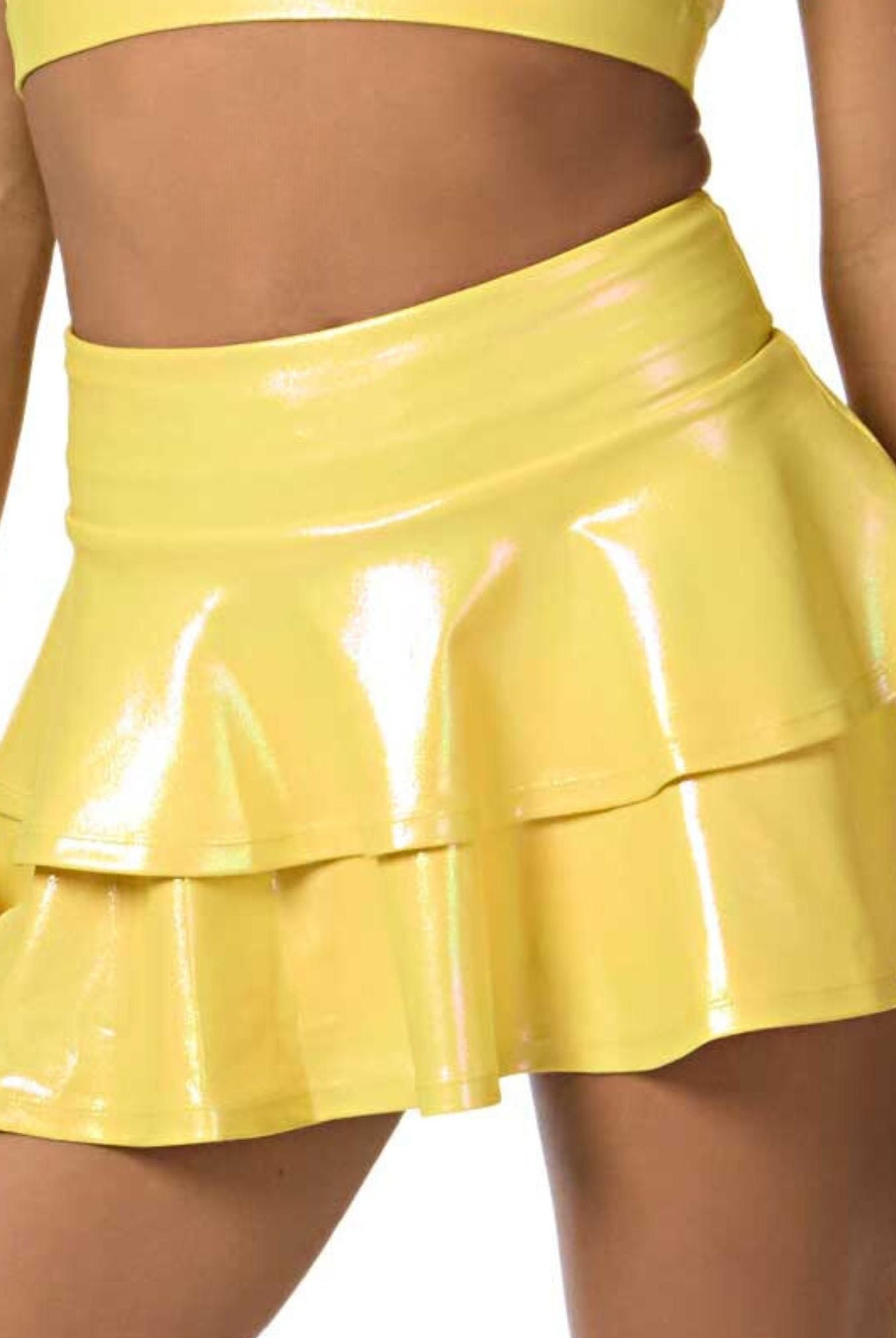 yellow metallic dance skirt ruffle detail